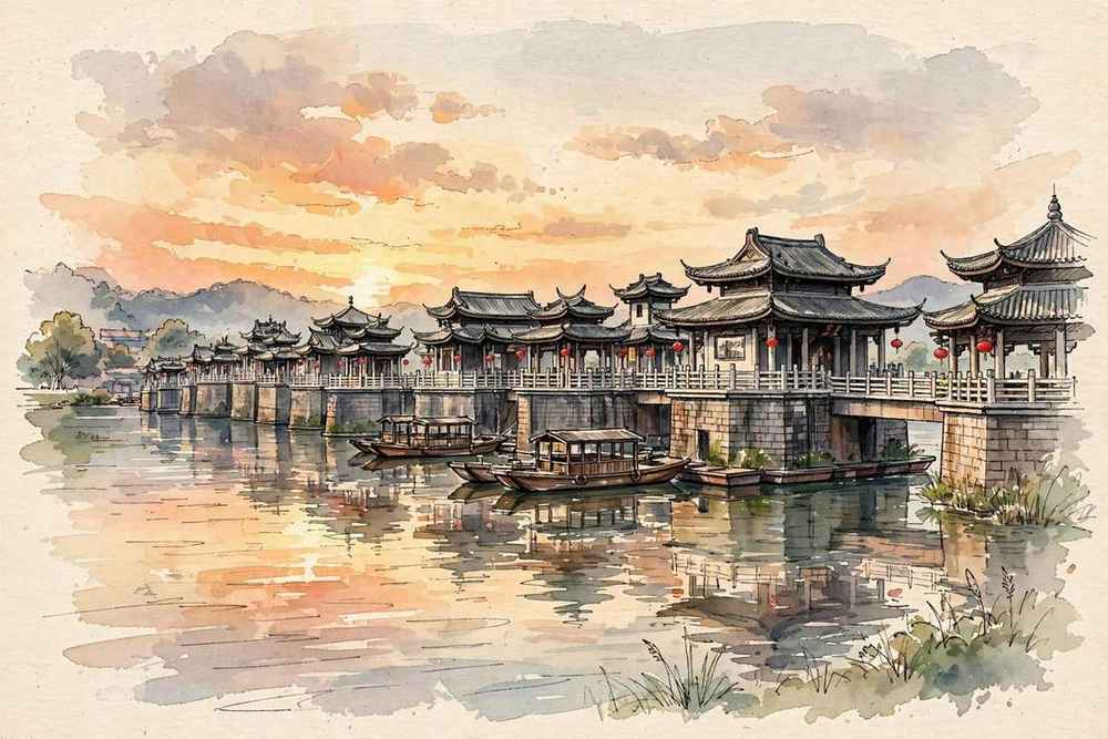 广济桥手绘